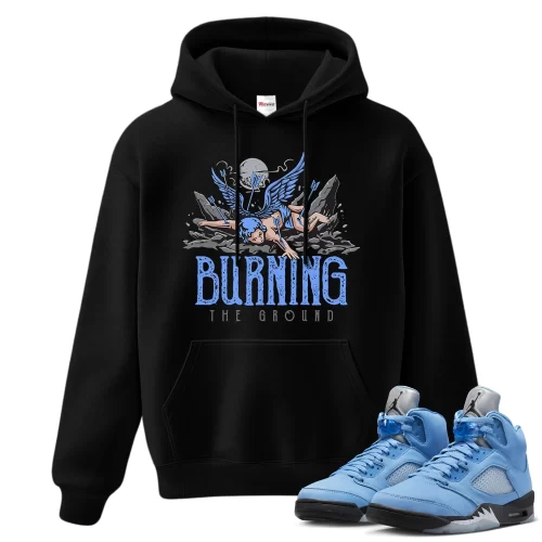 TeeVivo Hoodie Match Air Jordan 5 Retro UNC University Blue Burning the ground – Air Jordan 5 Hoodie, AJ5 Hoodie