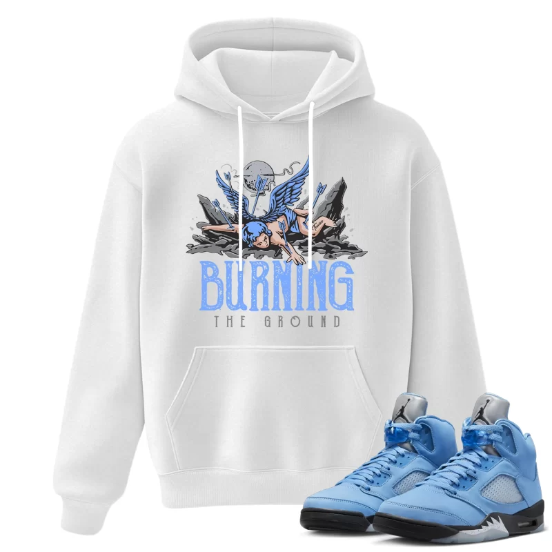 TeeVivo Hoodie Match Air Jordan 5 Retro UNC University Blue Burning the ground – Air Jordan 5 Hoodie, AJ5 Hoodie