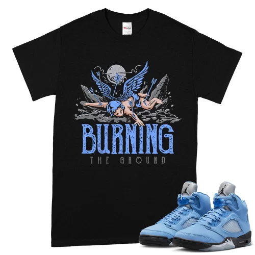 TeeVivo T-Shirt Match Air Jordan 5 Retro UNC University Blue Burning the ground – Air Jordan 5 Shirt, AJ5 Shirt