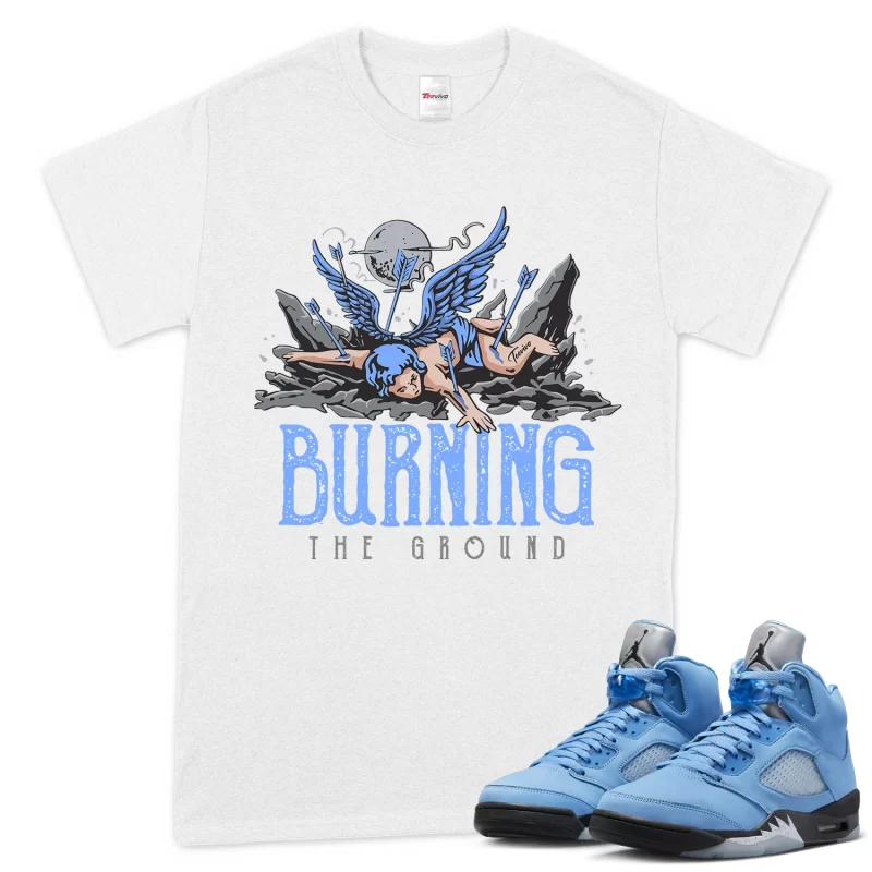 TeeVivo T-Shirt Match Air Jordan 5 Retro UNC University Blue Burning the ground – Air Jordan 5 Shirt, AJ5 Shirt