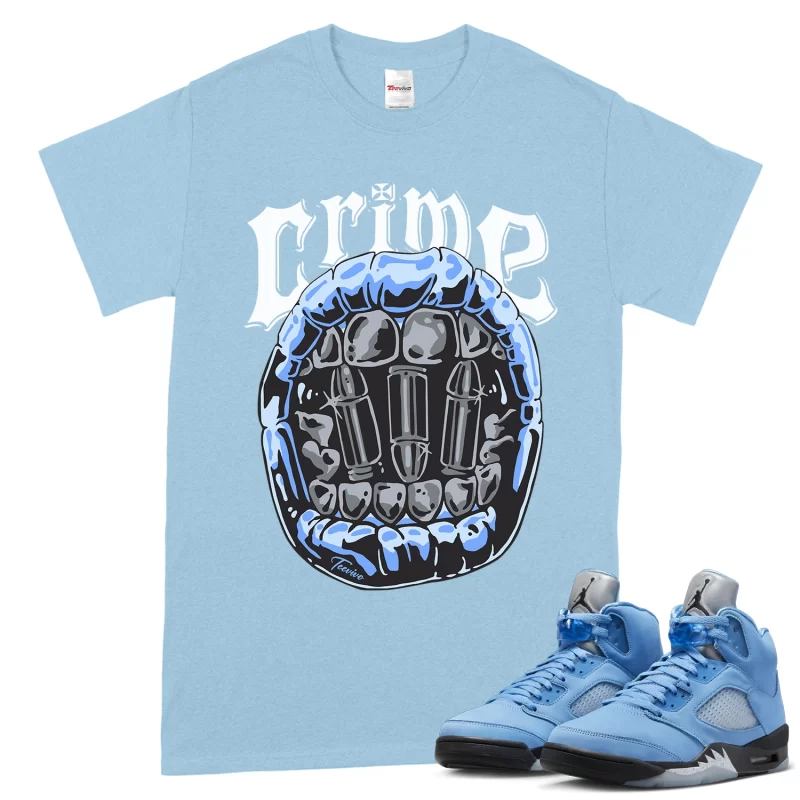 TeeVivo T-Shirt Match Air Jordan 5 Retro UNC University Blue Crime – Air Jordan 5 Shirt, AJ5 Shirt
