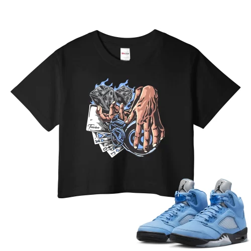 TeeVivo Crop Top Match Air Jordan 5 Retro UNC University Blue Gambling – Air Jordan 5 Crop Top, AJ5 Crop Top