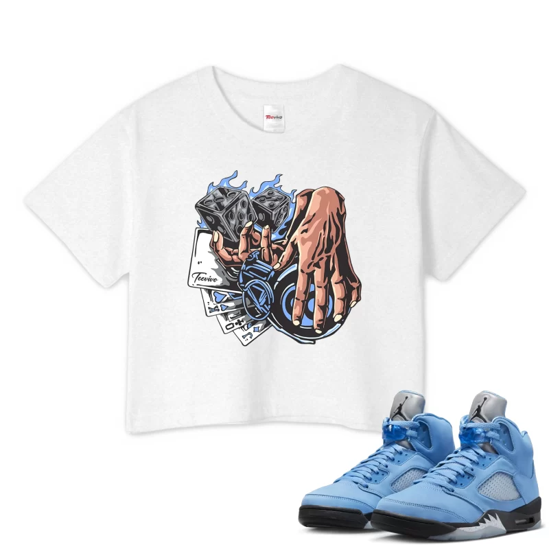 TeeVivo Crop Top Match Air Jordan 5 Retro UNC University Blue Gambling – Air Jordan 5 Crop Top, AJ5 Crop Top