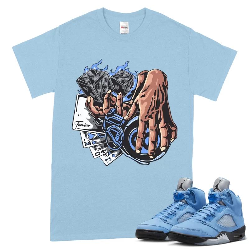 TeeVivo T-Shirt Match Air Jordan 5 Retro UNC University Blue Gambling – Air Jordan 5 Shirt, AJ5 Shirt