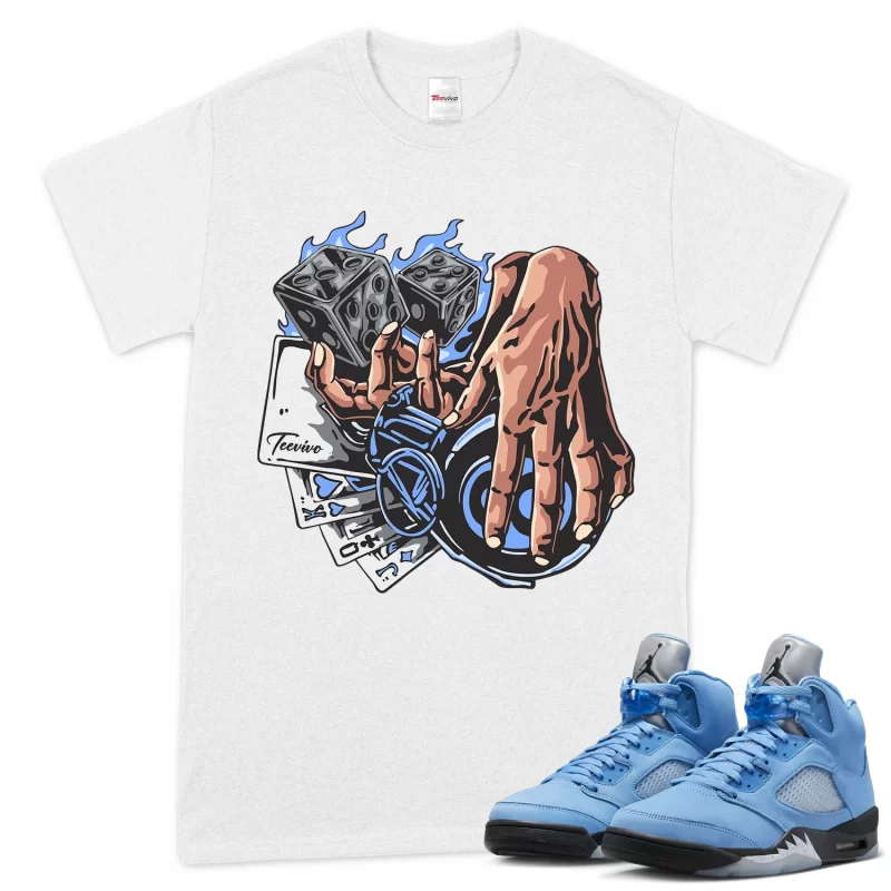 TeeVivo T-Shirt Match Air Jordan 5 Retro UNC University Blue Gambling – Air Jordan 5 Shirt, AJ5 Shirt