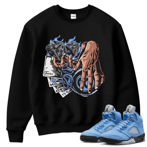 TeeVivo Sweatshirt Match Air Jordan 5 Retro UNC University Blue Gambling – Air Jordan 5 Sweatshirt, AJ5 Sweatshirt