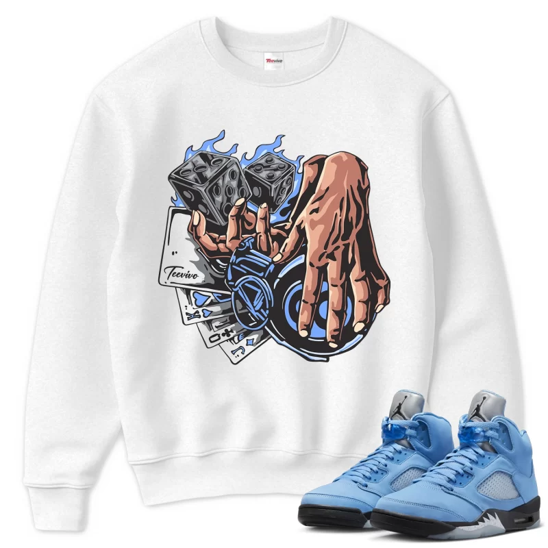 TeeVivo Sweatshirt Match Air Jordan 5 Retro UNC University Blue Gambling – Air Jordan 5 Sweatshirt, AJ5 Sweatshirt