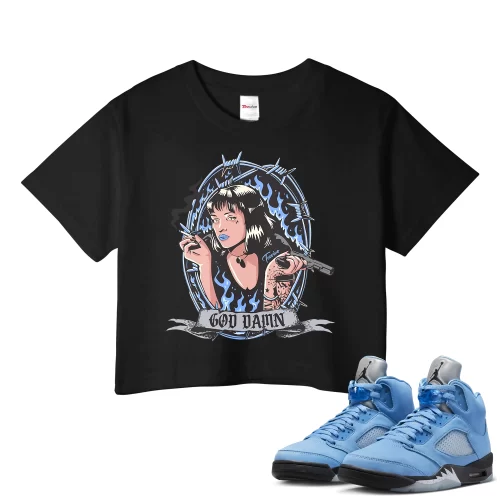 TeeVivo Crop Top Match Air Jordan 5 Retro UNC University Blue God Daaamn – Air Jordan 5 Crop Top, AJ5 Crop Top