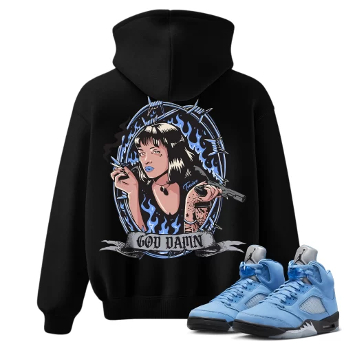 TeeVivo Hoodie Match Air Jordan 5 Retro UNC University Blue God Daaamn – Air Jordan 5 Hoodie, AJ5 Hoodie