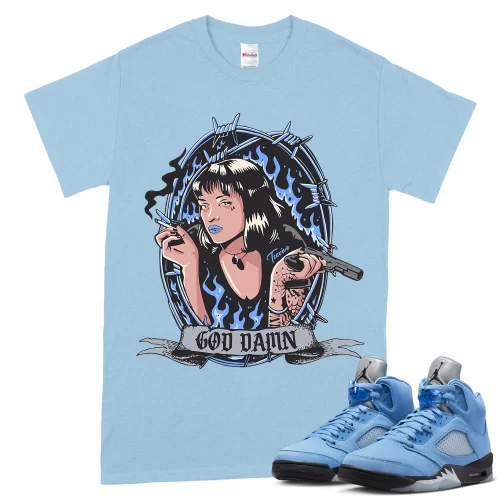 TeeVivo T-Shirt Match Air Jordan 5 Retro UNC University Blue God Daaamn – Air Jordan 5 Shirt, AJ5 Shirt