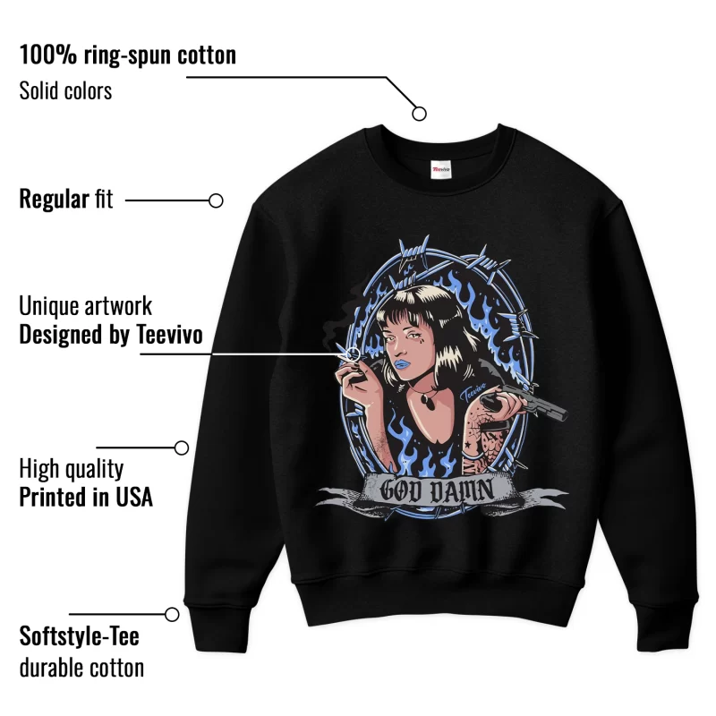TeeVivo Sweatshirt Match Air Jordan 5 Retro UNC University Blue God Daaamn – Air Jordan 5 Sweatshirt, AJ5 Sweatshirt