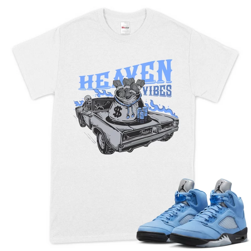 TeeVivo T-Shirt Match Air Jordan 5 Retro UNC University Blue Heaven vibes – Air Jordan 5 Shirt, AJ5 Shirt