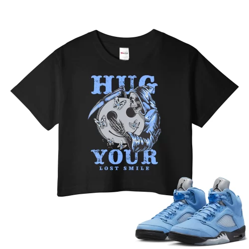 TeeVivo Crop Top Match Air Jordan 5 Retro UNC University Blue Hug your lost smile – Air Jordan 5 Crop Top, AJ5 Crop Top