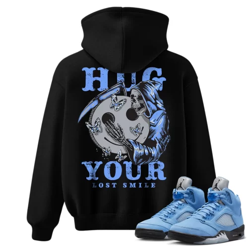 TeeVivo Hoodie Match Air Jordan 5 Retro UNC University Blue Hug your lost smile – Air Jordan 5 Hoodie, AJ5 Hoodie
