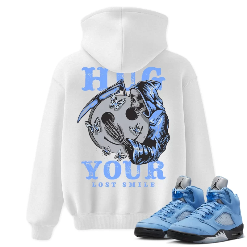 TeeVivo Hoodie Match Air Jordan 5 Retro UNC University Blue Hug your lost smile – Air Jordan 5 Hoodie, AJ5 Hoodie