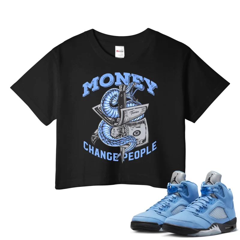 TeeVivo Crop Top Match Air Jordan 5 Retro UNC University Blue Money change people – Air Jordan 5 Crop Top, AJ5 Crop Top