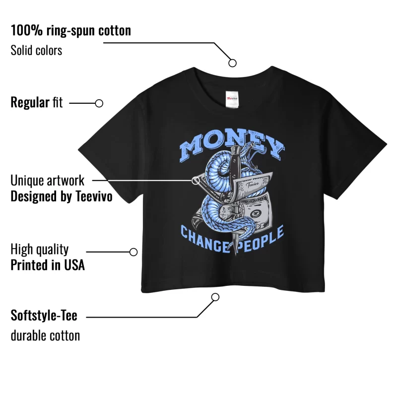 TeeVivo Crop Top Match Air Jordan 5 Retro UNC University Blue Money change people – Air Jordan 5 Crop Top, AJ5 Crop Top