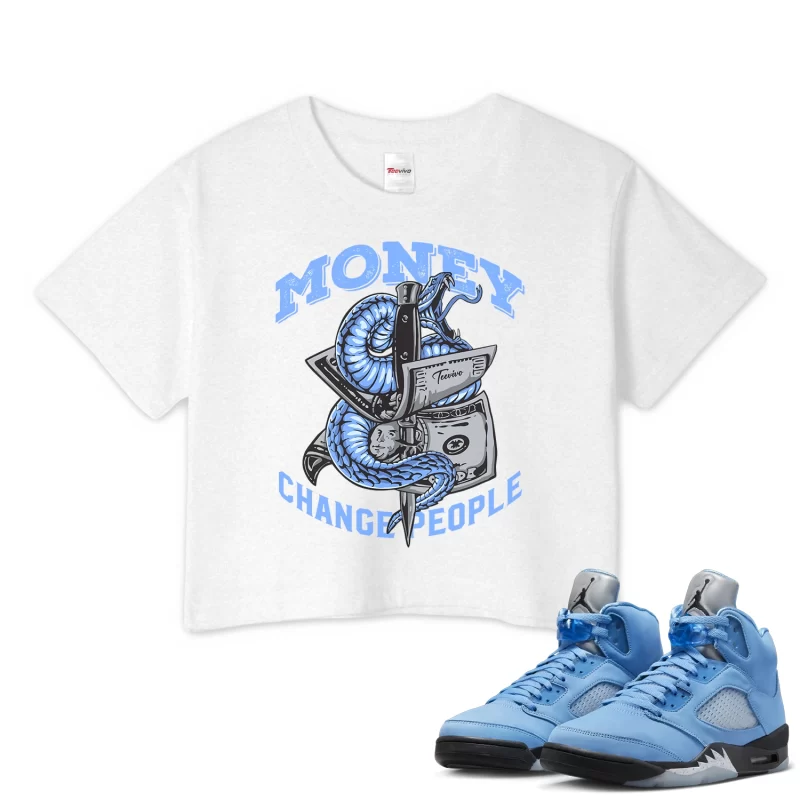 TeeVivo Crop Top Match Air Jordan 5 Retro UNC University Blue Money change people – Air Jordan 5 Crop Top, AJ5 Crop Top