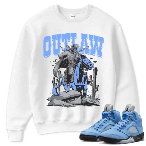 TeeVivo Sweatshirt Match Air Jordan 5 Retro UNC University Blue Outlaw – Air Jordan 5 Sweatshirt, AJ5 Sweatshirt