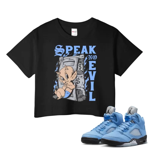 TeeVivo Crop Top Match Air Jordan 5 Retro UNC University Blue Speak no evil – Air Jordan 5 Crop Top, AJ5 Crop Top