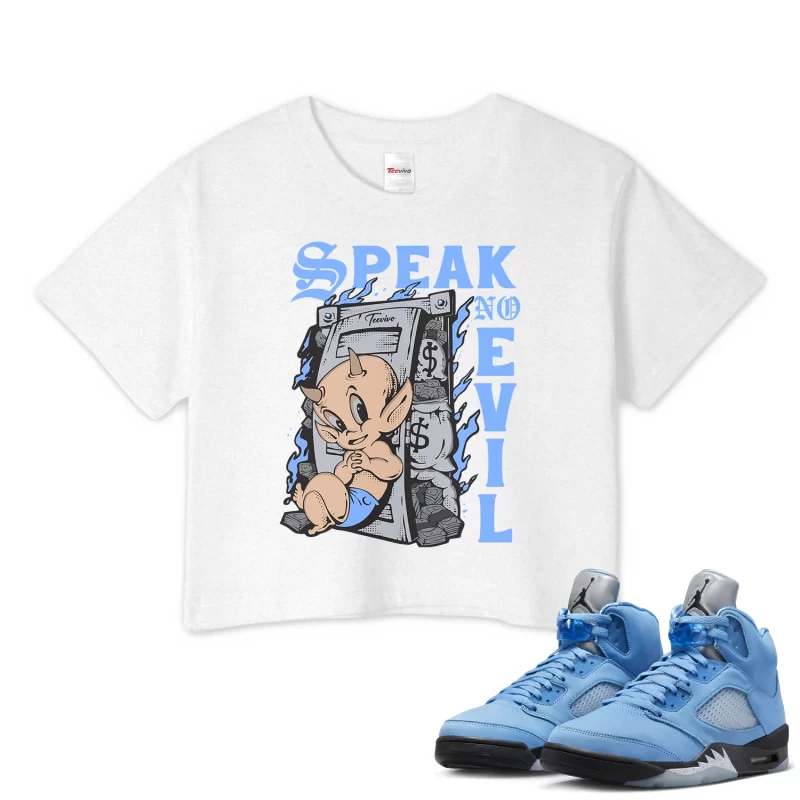 TeeVivo Crop Top Match Air Jordan 5 Retro UNC University Blue Speak no evil – Air Jordan 5 Crop Top, AJ5 Crop Top