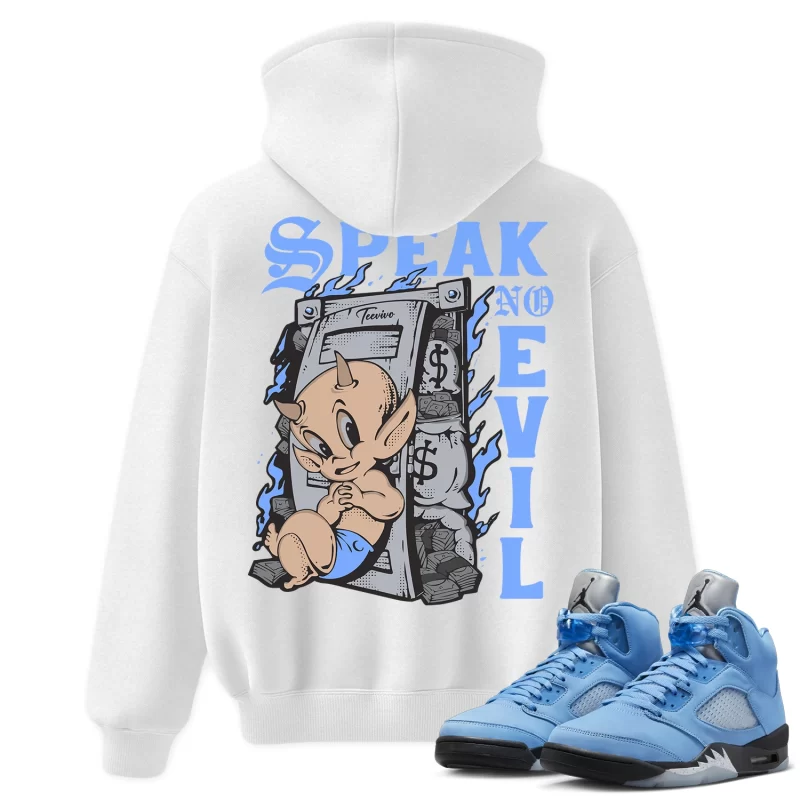 TeeVivo Hoodie Match Air Jordan 5 Retro UNC University Blue Speak no evil – Air Jordan 5 Hoodie, AJ5 Hoodie