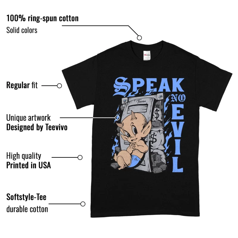 TeeVivo T-Shirt Match Air Jordan 5 Retro UNC University Blue Speak no evil – Air Jordan 5 Shirt, AJ5 Shirt