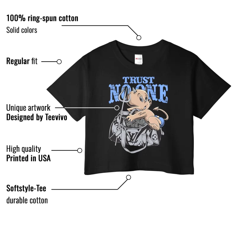 TeeVivo Crop Top Match Air Jordan 5 Retro UNC University Blue Trust no one – Air Jordan 5 Crop Top, AJ5 Crop Top