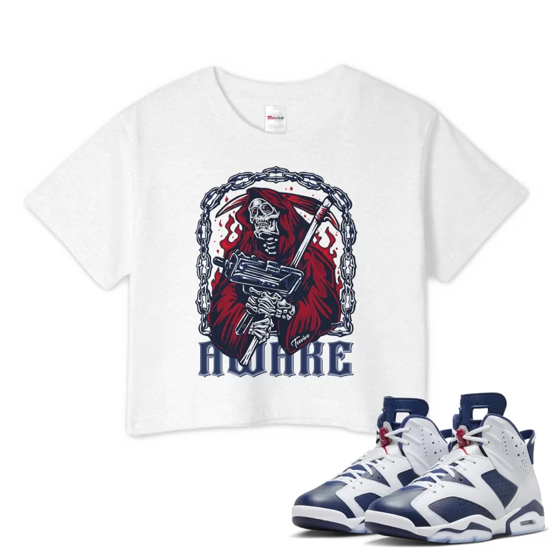 TeeVivo Crop Top Match Air Jordan 6 Retro Olympic Awake – Air Jordan 6 Crop Top, AJ6 Crop Top