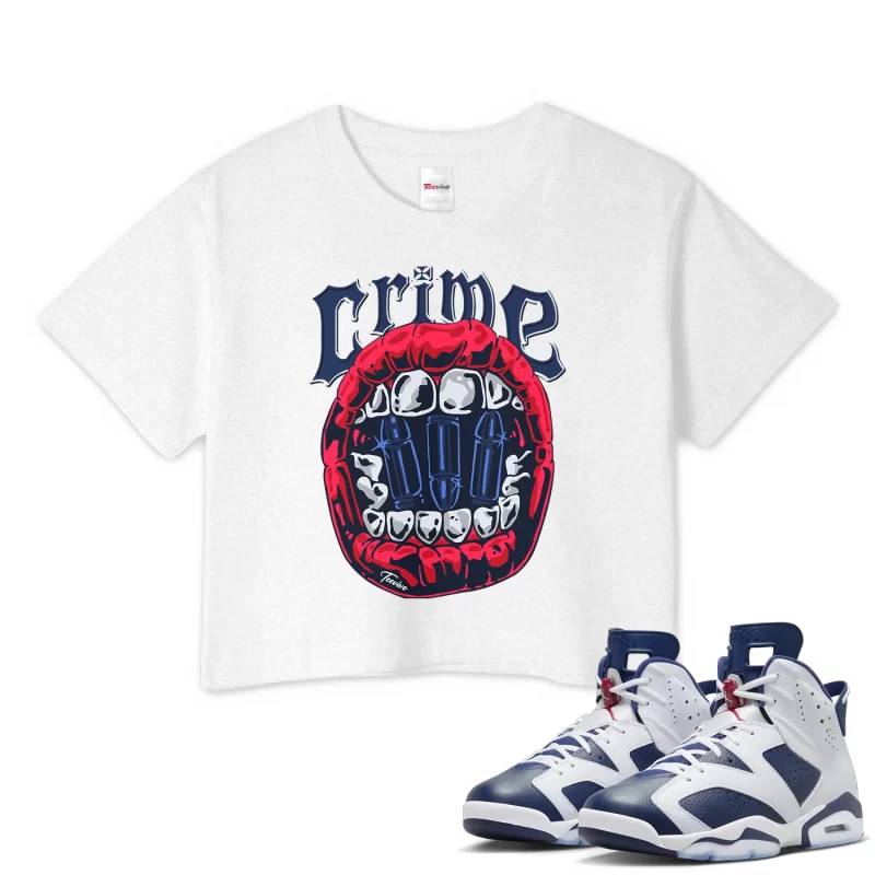 TeeVivo Crop Top Match Air Jordan 6 Retro Olympic Crime – Air Jordan 6 Crop Top, AJ6 Crop Top