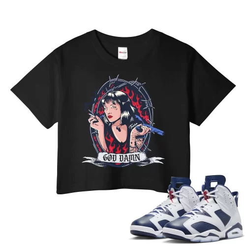 TeeVivo Crop Top Match Air Jordan 6 Retro Olympic God Daaamn – Air Jordan 6 Crop Top, AJ6 Crop Top