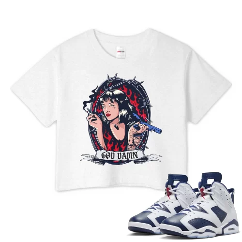 TeeVivo Crop Top Match Air Jordan 6 Retro Olympic God Daaamn – Air Jordan 6 Crop Top, AJ6 Crop Top