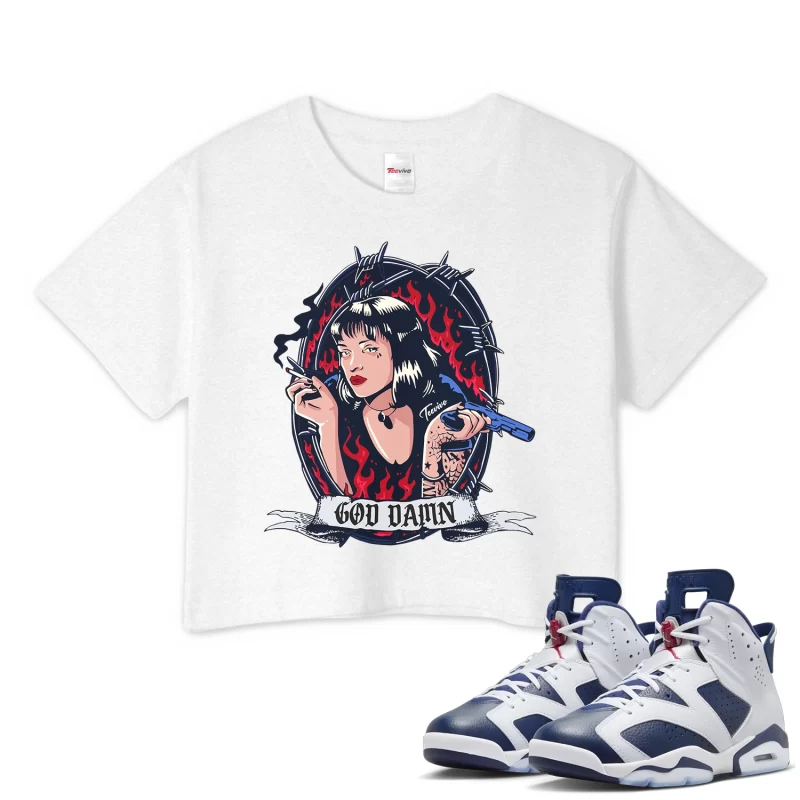 TeeVivo Crop Top Match Air Jordan 6 Retro Olympic God Daaamn – Air Jordan 6 Crop Top, AJ6 Crop Top