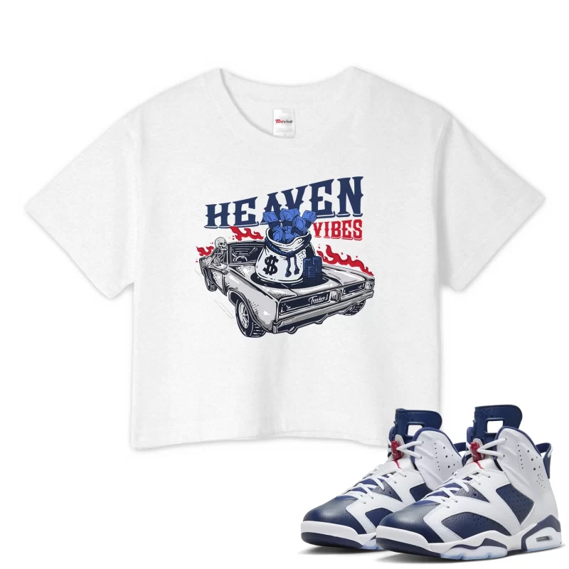TeeVivo Crop Top Match Air Jordan 6 Retro Olympic Heaven vibes – Air Jordan 6 Crop Top, AJ6 Crop Top
