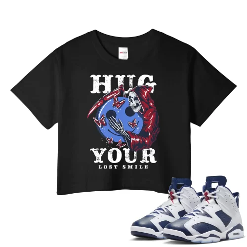 TeeVivo Crop Top Match Air Jordan 6 Retro Olympic Hug your lost smile – Air Jordan 6 Crop Top, AJ6 Crop Top