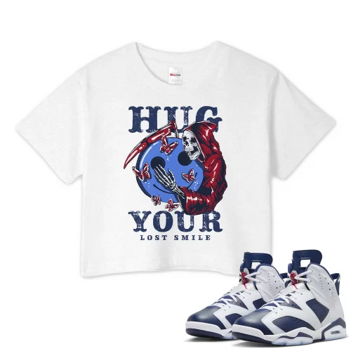 TeeVivo Crop Top Match Air Jordan 6 Retro Olympic Hug your lost smile – Air Jordan 6 Crop Top, AJ6 Crop Top