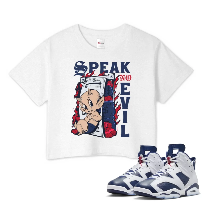 TeeVivo Crop Top Match Air Jordan 6 Retro Olympic Speak no evil – Air Jordan 6 Crop Top, AJ6 Crop Top