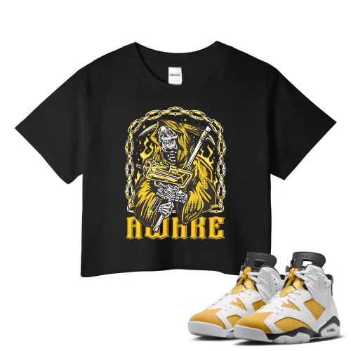 TeeVivo Crop Top Match Air Jordan 6 Retro Yellow Ochre Awake – Air Jordan 6 Crop Top, AJ6 Crop Top