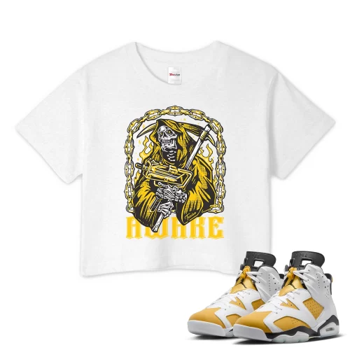 TeeVivo Crop Top Match Air Jordan 6 Retro Yellow Ochre Awake – Air Jordan 6 Crop Top, AJ6 Crop Top
