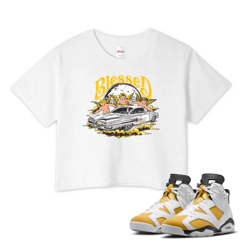 TeeVivo Crop Top Match Air Jordan 6 Retro Yellow Ochre Blessed – Air Jordan 6 Crop Top, AJ6 Crop Top