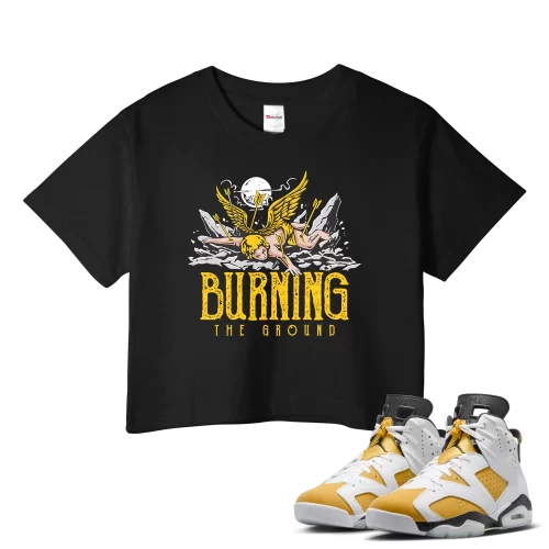 TeeVivo Crop Top Match Air Jordan 6 Retro Yellow Ochre Burning the ground – Air Jordan 6 Crop Top, AJ6 Crop Top