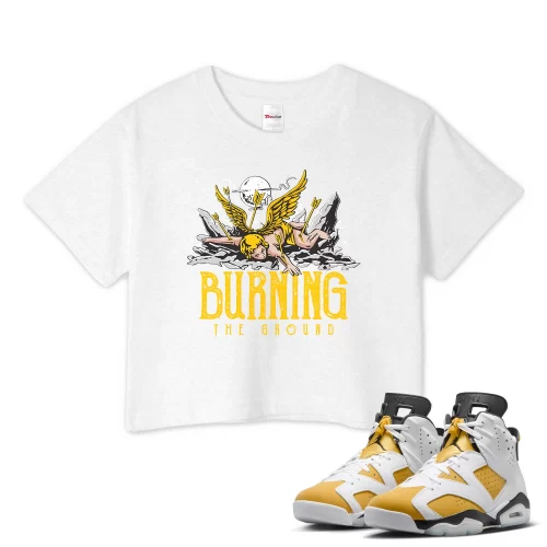 TeeVivo Crop Top Match Air Jordan 6 Retro Yellow Ochre Burning the ground – Air Jordan 6 Crop Top, AJ6 Crop Top
