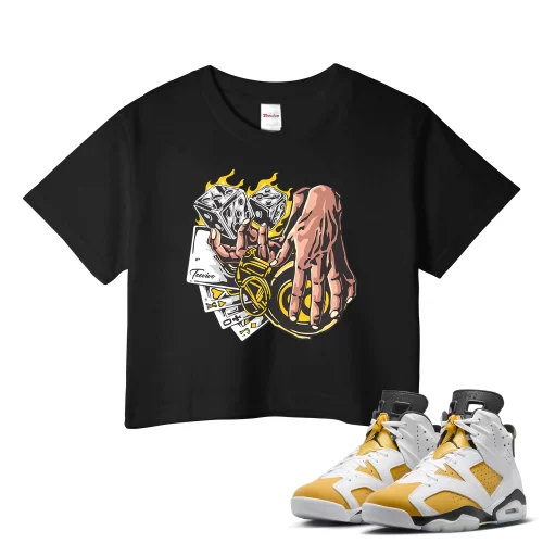 TeeVivo Crop Top Match Air Jordan 6 Retro Yellow Ochre Gambling – Air Jordan 6 Crop Top, AJ6 Crop Top