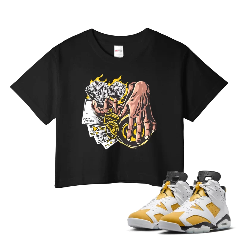 TeeVivo Crop Top Match Air Jordan 6 Retro Yellow Ochre Gambling – Air Jordan 6 Crop Top, AJ6 Crop Top