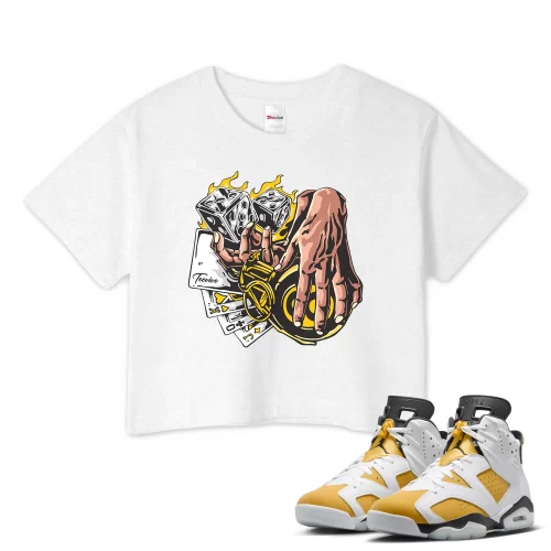 TeeVivo Crop Top Match Air Jordan 6 Retro Yellow Ochre Gambling – Air Jordan 6 Crop Top, AJ6 Crop Top