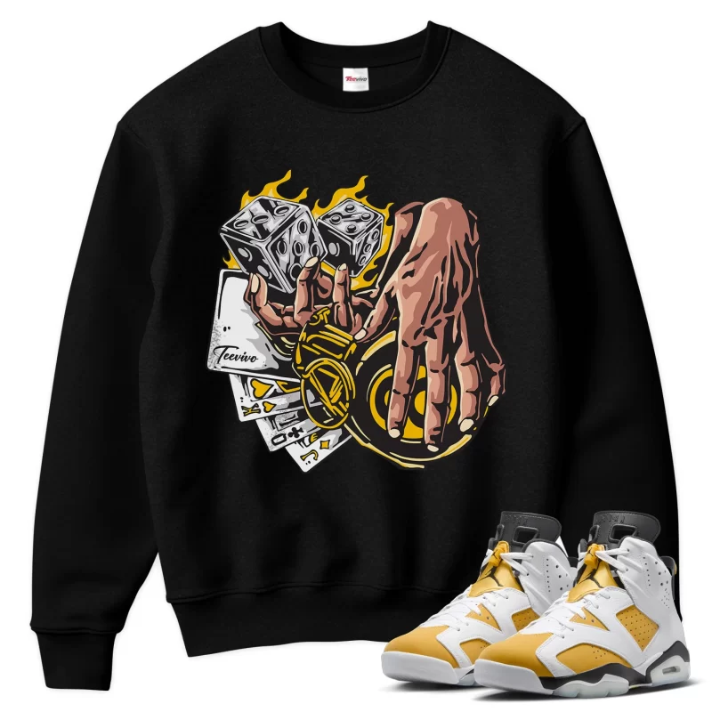 TeeVivo Sweatshirt Match Air Jordan 6 Retro Yellow Ochre Gambling – Air Jordan 6 Sweatshirt, AJ6 Sweatshirt