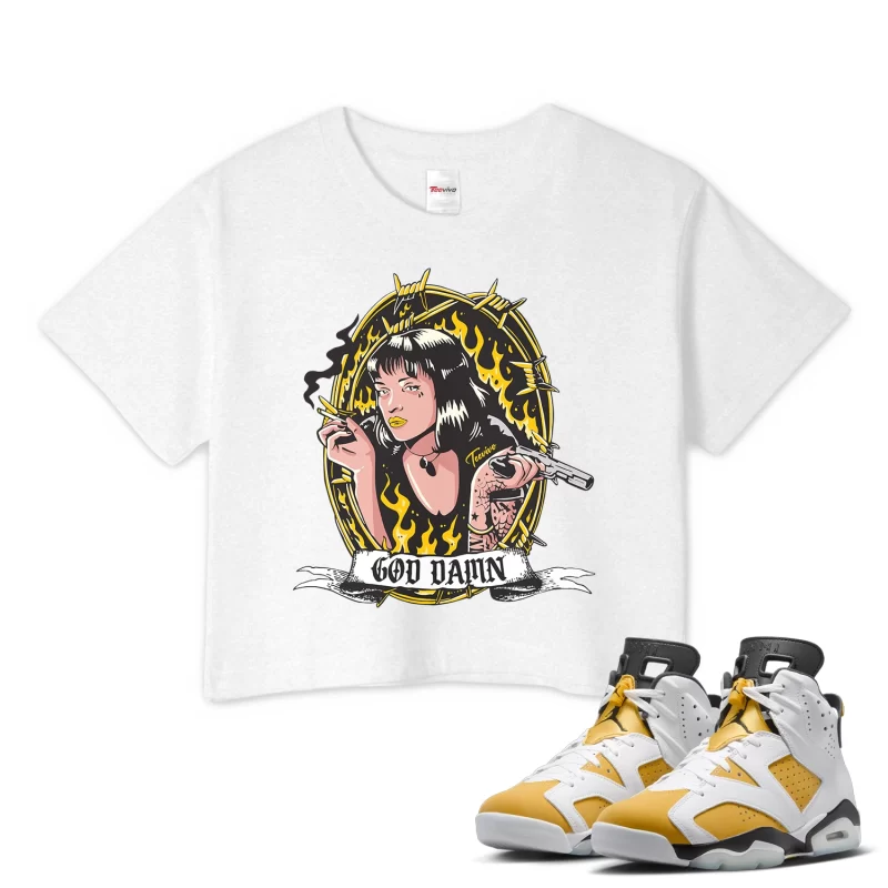 TeeVivo Crop Top Match Air Jordan 6 Retro Yellow Ochre God Daaamn – Air Jordan 6 Crop Top, AJ6 Crop Top