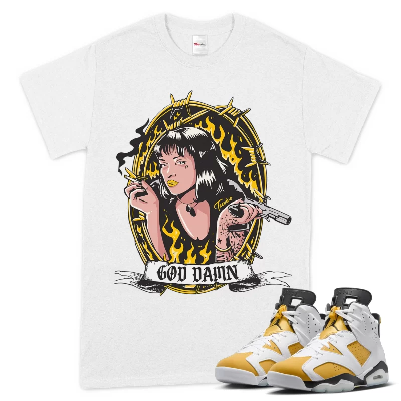 TeeVivo T-Shirt Match Air Jordan 6 Retro Yellow Ochre God Daaamn – Air Jordan 6 Shirt, AJ6 Shirt