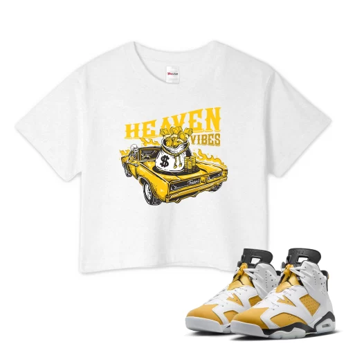 TeeVivo Crop Top Match Air Jordan 6 Retro Yellow Ochre Heaven vibes – Air Jordan 6 Crop Top, AJ6 Crop Top