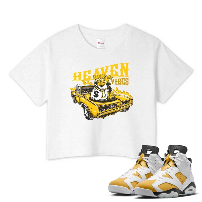TeeVivo Crop Top Match Air Jordan 6 Retro Yellow Ochre Heaven vibes – Air Jordan 6 Crop Top, AJ6 Crop Top